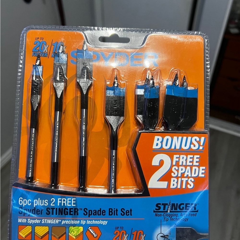 Spyder Stinger 8 Pc. Assorted 6-in Woodboring Spade Drill Bit Set 1/4 Bit Drive